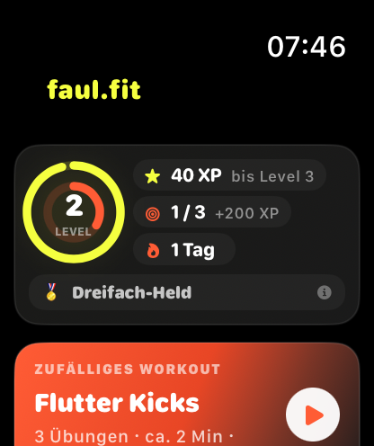 faul.fit Startseite auf der Apple Watch